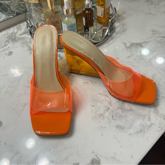 NWOT Wild Diva Orange Wedge High Heels - Picture 1 of 4